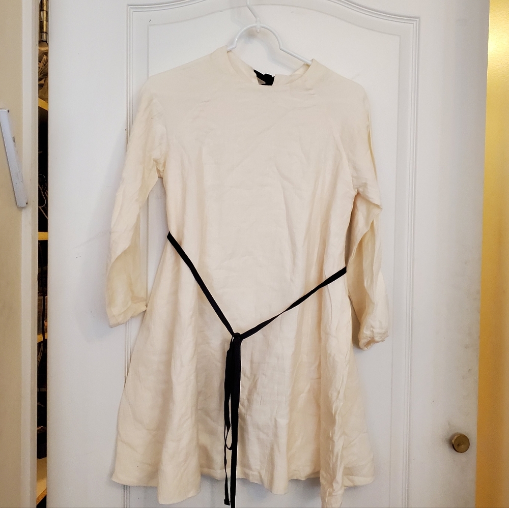 Little Creative Factory off-white 'sack' dress with belt sz 10y NWT
